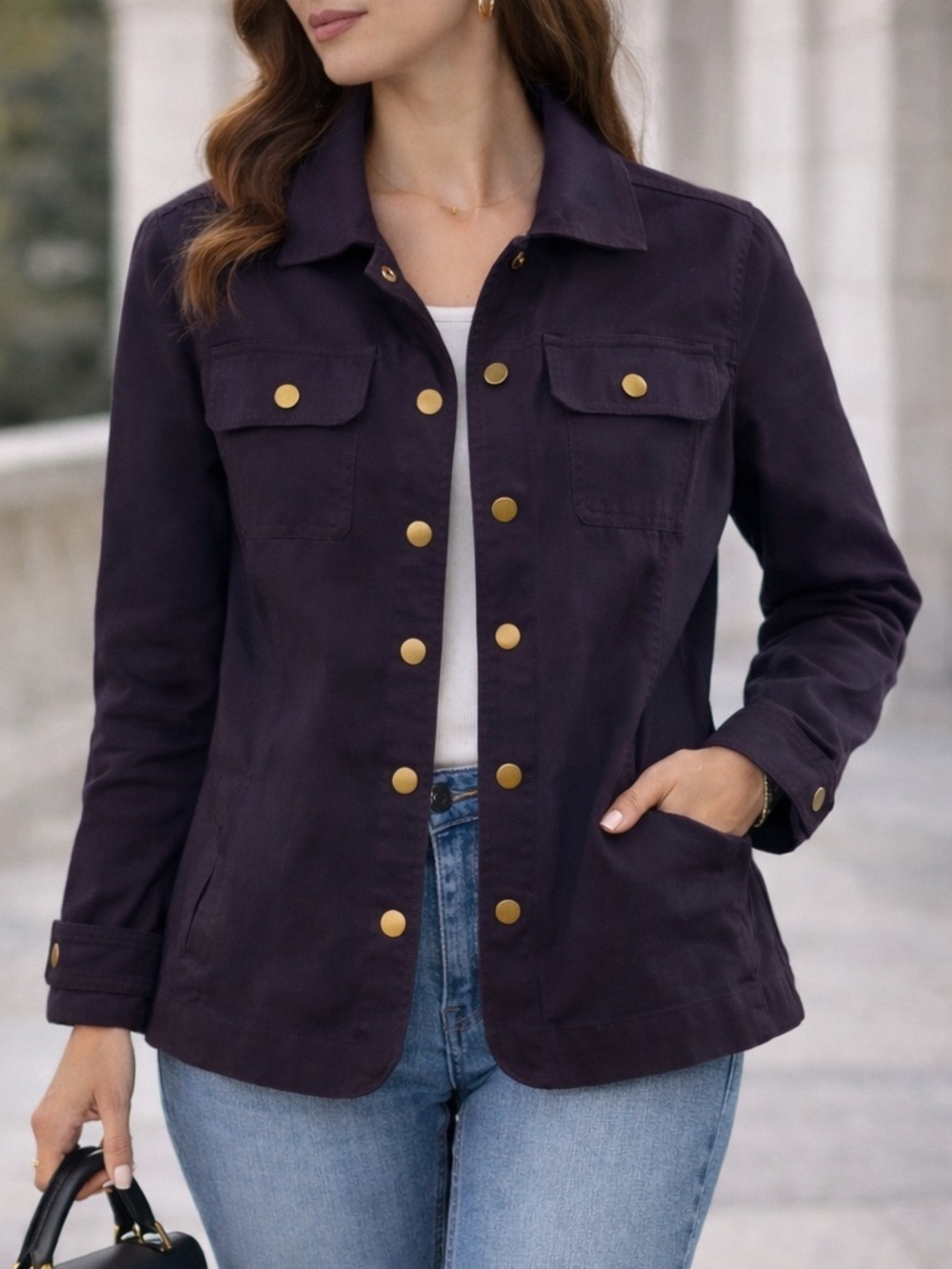 Dressbarn Deep Blue Snap-Front Utility Jacket – Size S – Preowned Excellent